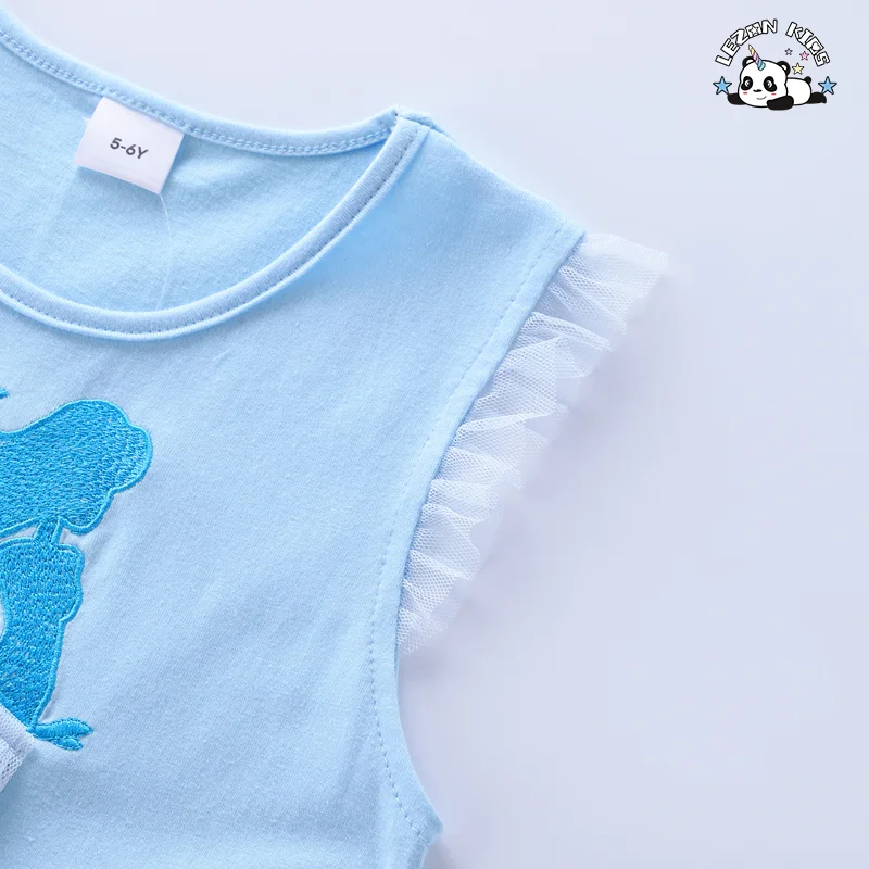 LEZONKIDS - Chegadas Recentes Vestidos de Sereia para Meninas Estampados com Malha de Escama de Peixe em Algodão, Sem Mangas, Verão, Vestidos Retos Fofo